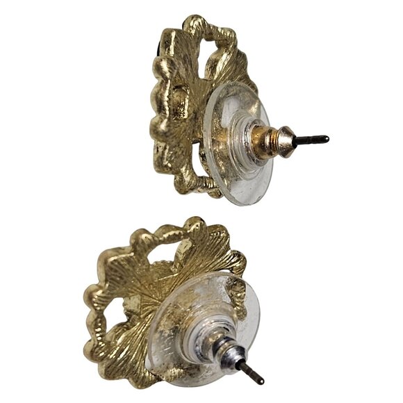 Elegant Retro Faux Pearl Blue Stone Rhinestone Gold Tone Earrings Jewelry - Picture 3 of 5